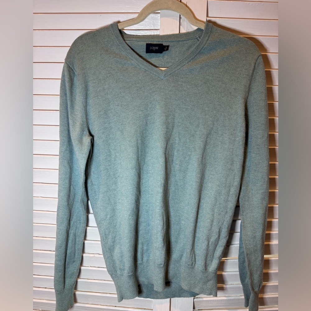 J.Crew V Neck Sweater Men’s Small Green Cotton Merino Wool Blend